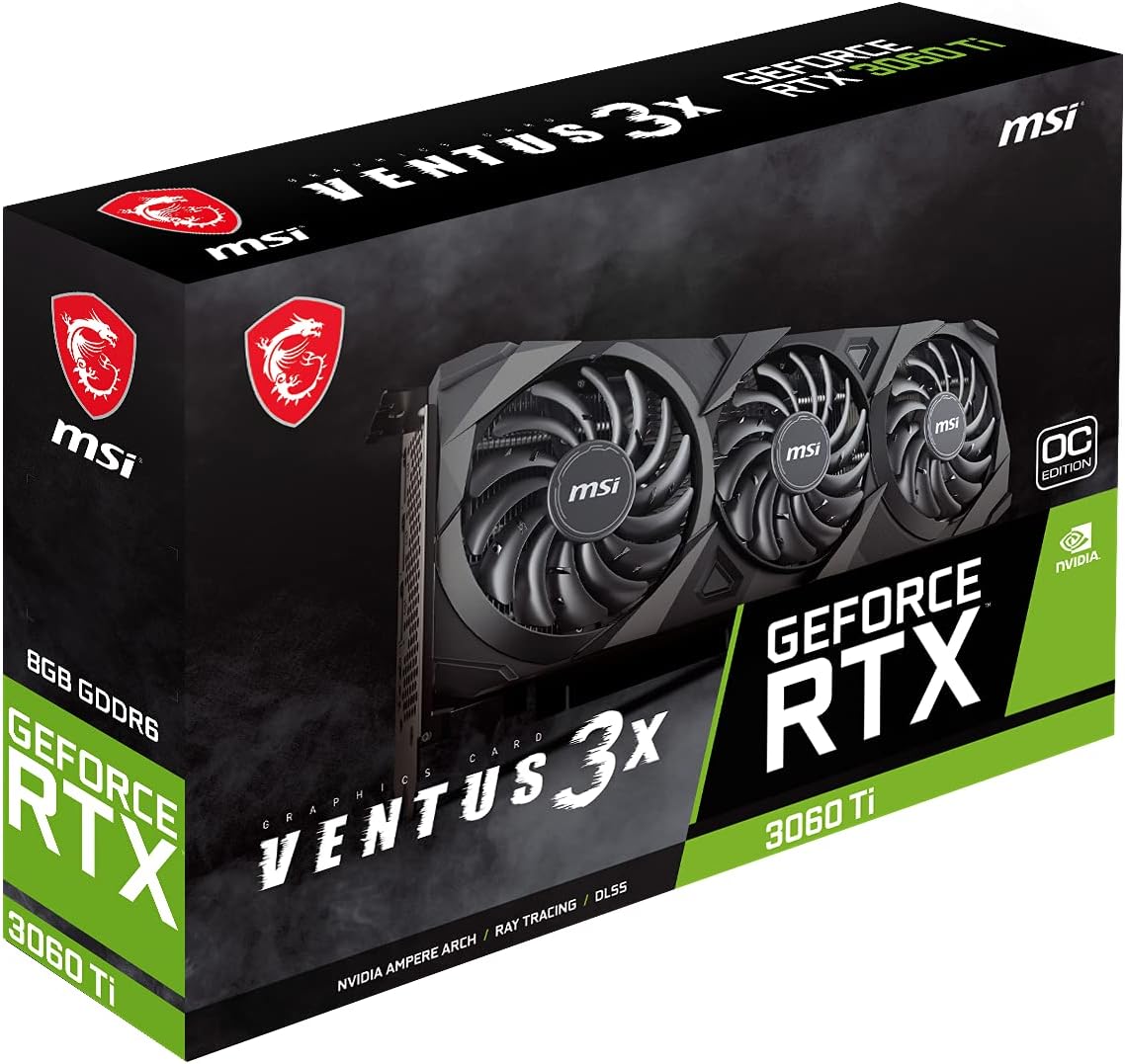 MSI Gaming GeForce RTX 3060 Ti LHR 8GB GDRR6 256-Bit HDMI/DP Torx Fan 3 Ampere Architecture Graphics Card (RTX 3060 Ti Ventus 3X 8G OC LHR)