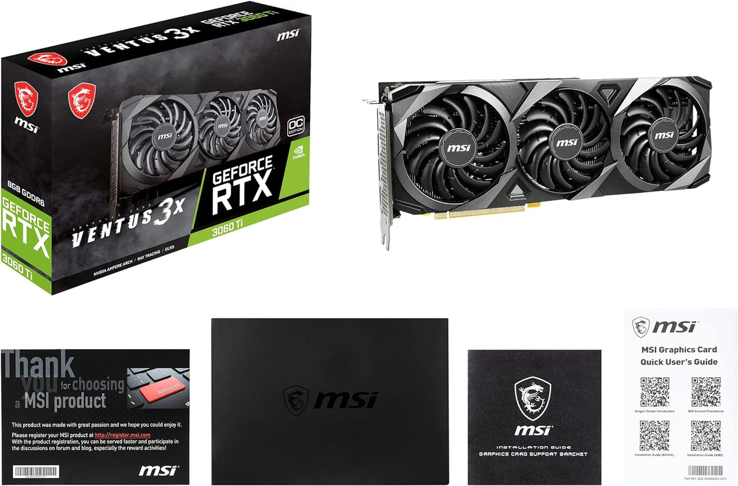 MSI Gaming GeForce RTX 3060 Ti LHR 8GB GDRR6 256-Bit HDMI/DP Torx Fan 3 Ampere Architecture Graphics Card (RTX 3060 Ti Ventus 3X 8G OC LHR)